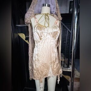 RARE L’attice 1950s Satin CORSELETTE Garters Open Bottom Girdle Corset Silk
